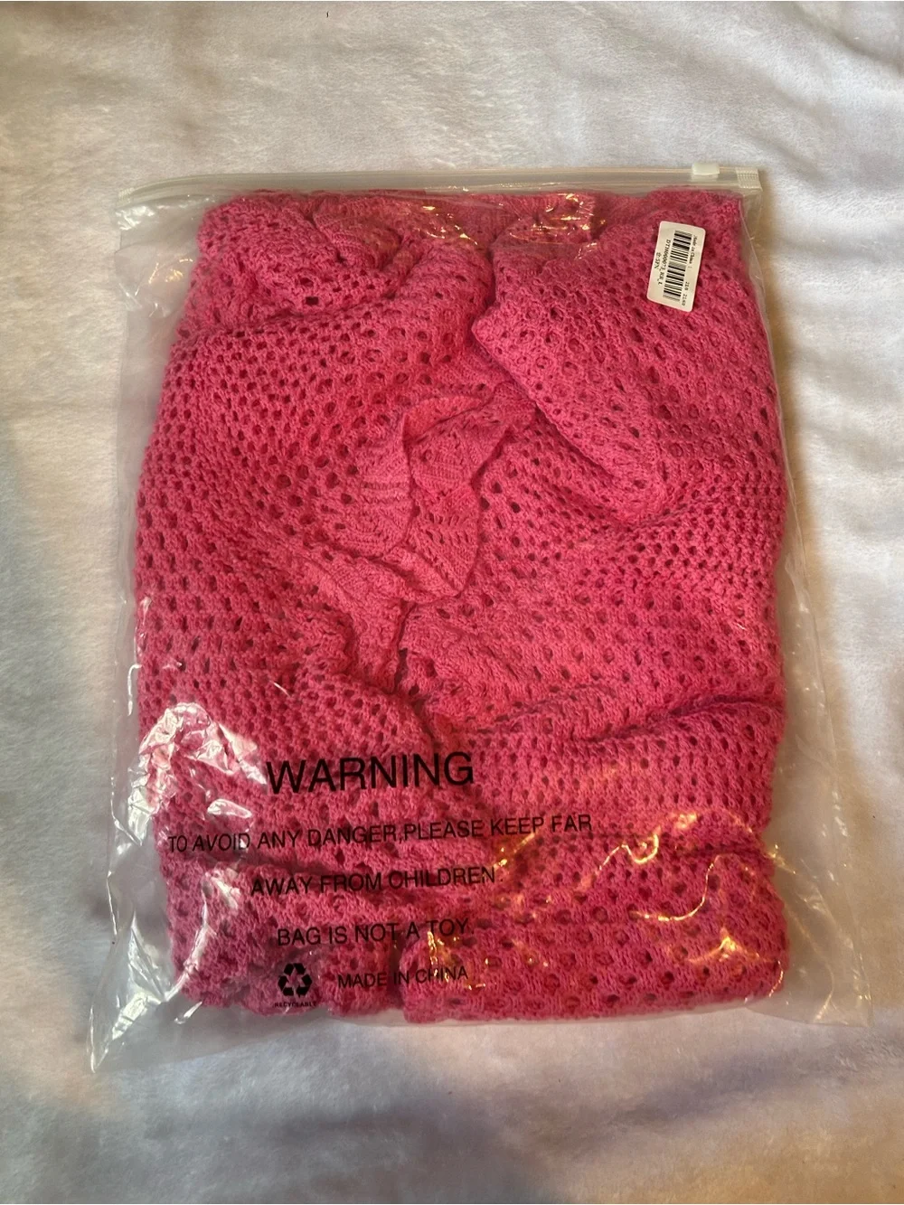 Women's Hot Pink Crochet Swim Cover-Up Tunic